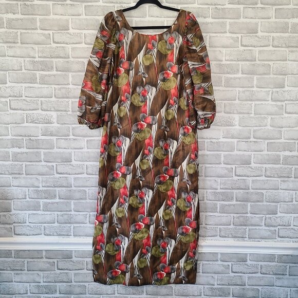 Vintage Kiyomi of Hawaii Maxi Dress Mumu 60s 70s Hawaiian Abstract Floral - Picture 1 of 9